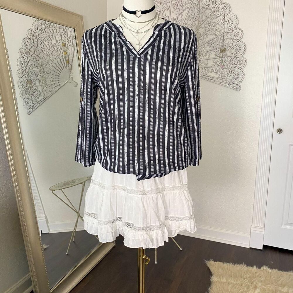 NWT Black & White Striped Blouse Size S
